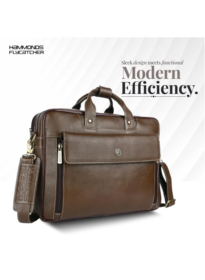 HAMMONDS FLYCATCHER Genuine Leather Office Bag for Men, 15.6" Professional Leather Laptop Bag for Men for Office, Travel, Daily Use, Adjustable Strap & Multi Compartments-LB150 MH